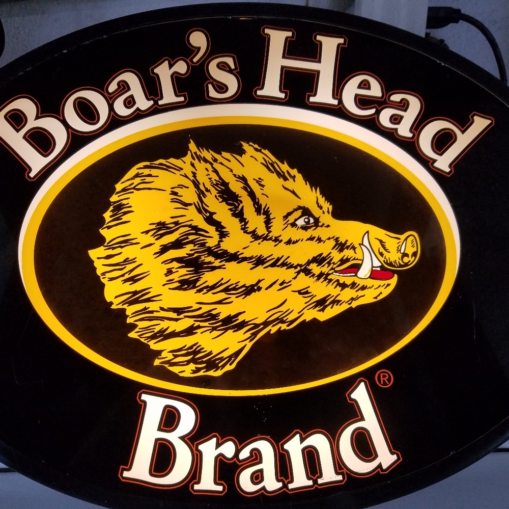 Neon Boars head hanging bar tavern light.